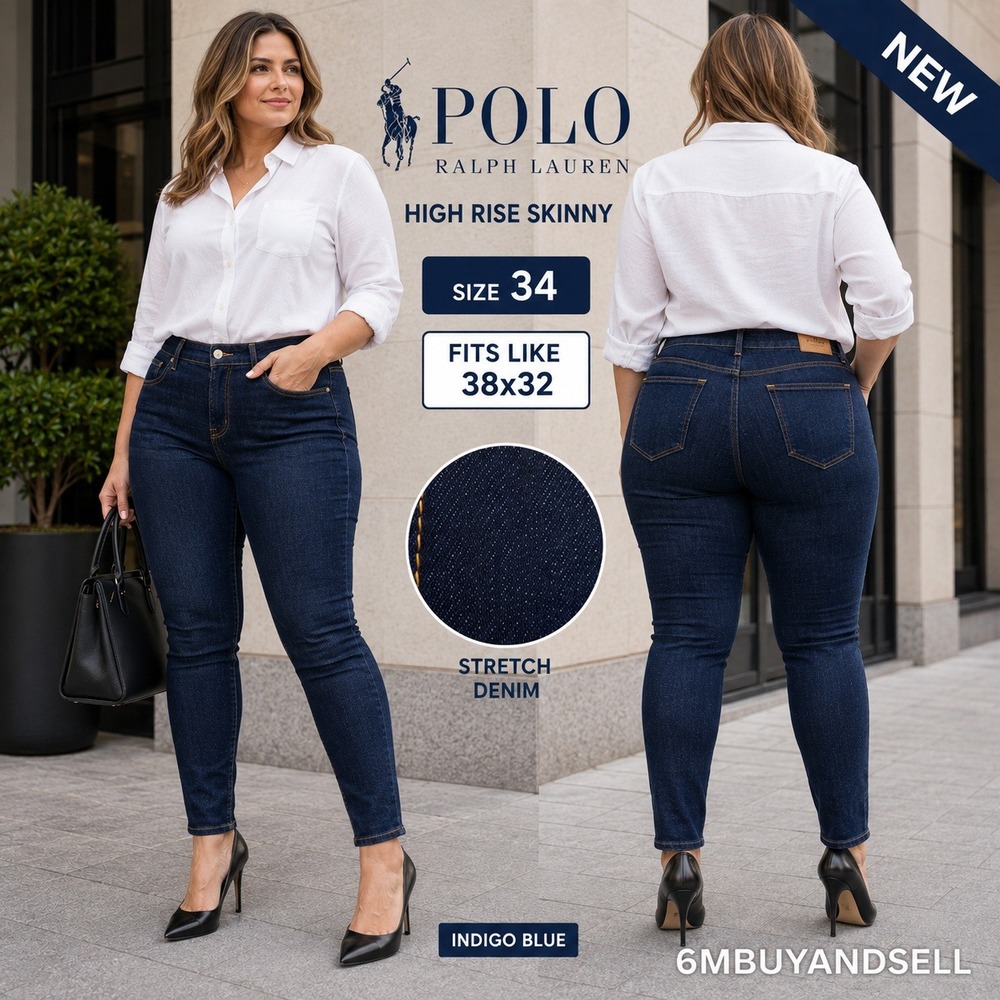 Polo Ralph Lauren High Rise Skinny Jeans Indigo Blue Stretch Denim Size 34 NEW